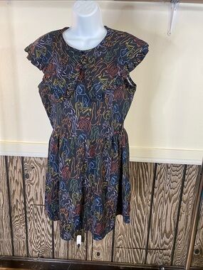 Dazey LA Black Mini Dress with Multicolor Line Woman Print